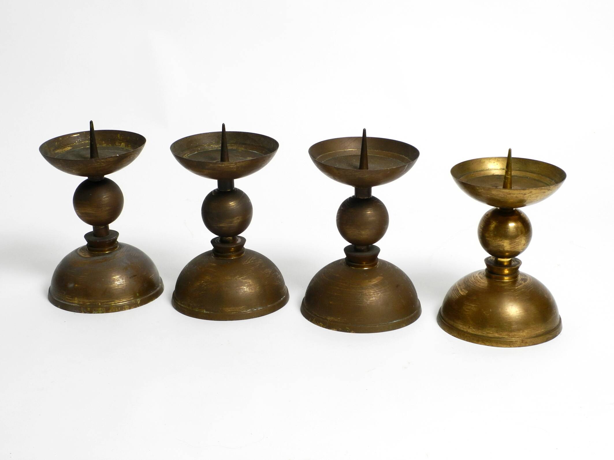 4 rare large heavy Mid Century brass candlesticks from a Bavarian church
