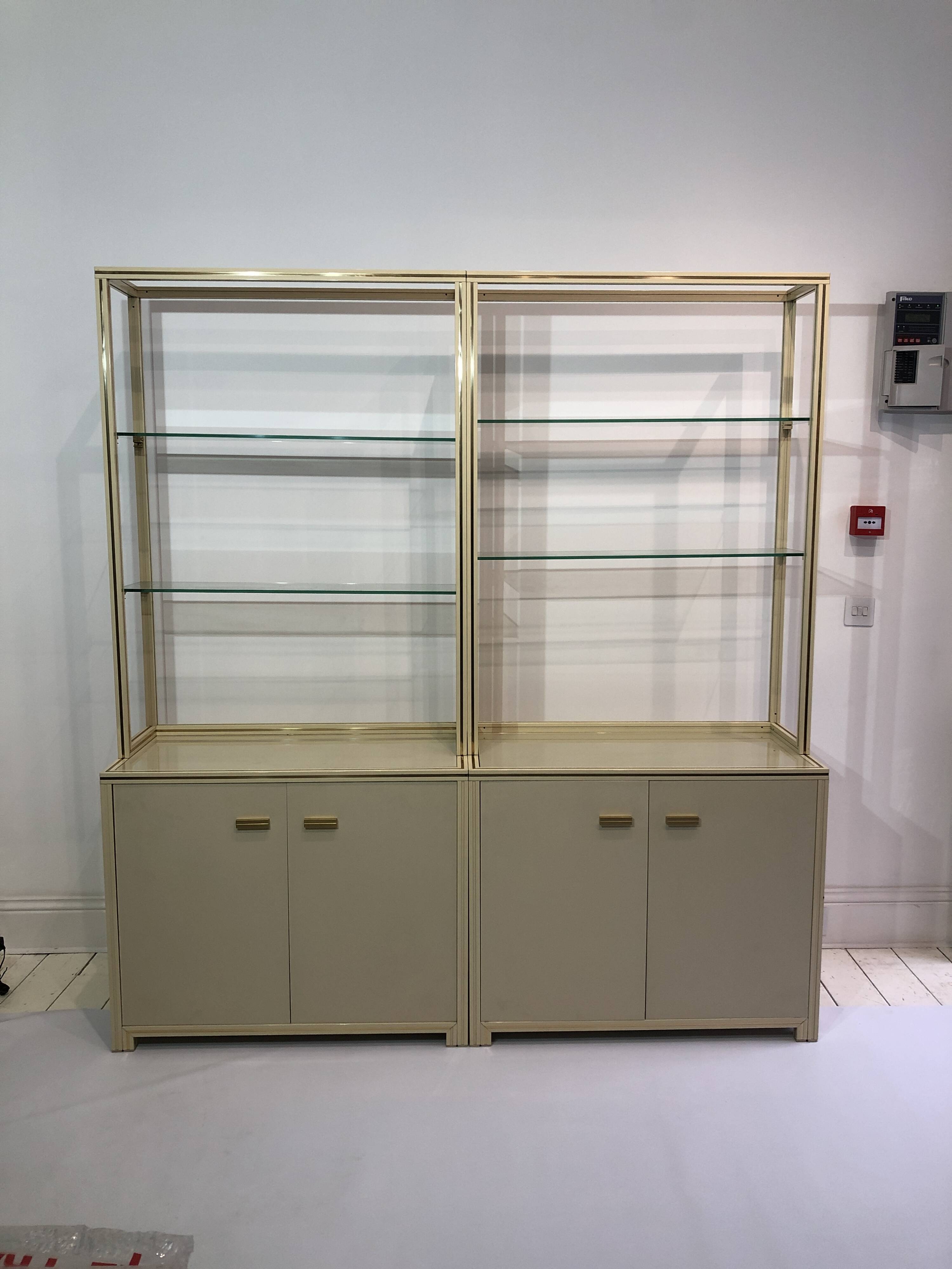 1970s Pierre Vandel Display Cabinet Shelving Cream and Brass