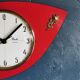 Vintage formica clock silent wall clock asymmetrical "Flash transistor red flower"