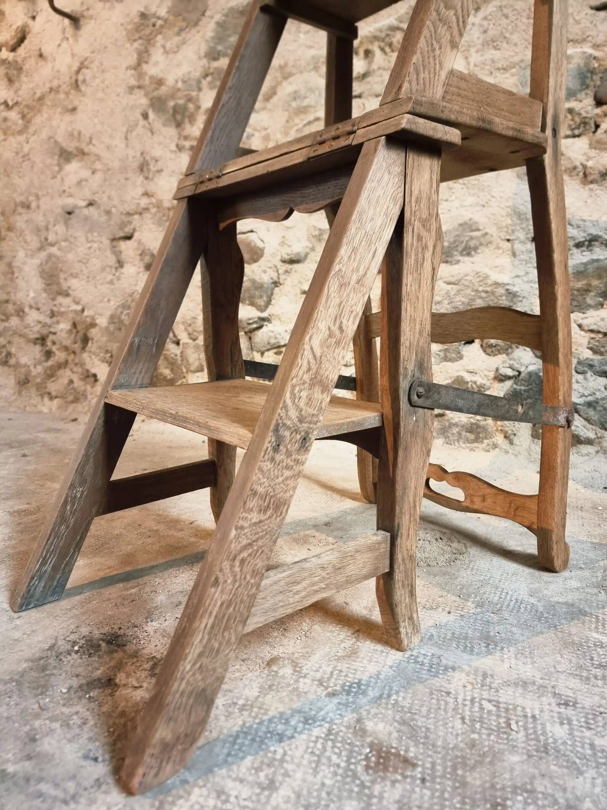 Antique French Oak Ladder Library Chair – Metamorphic Stepladder Chair
