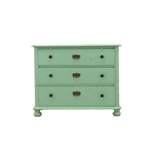 Solid pine chest of drawers painted green, three drawers, Denmark 1950s