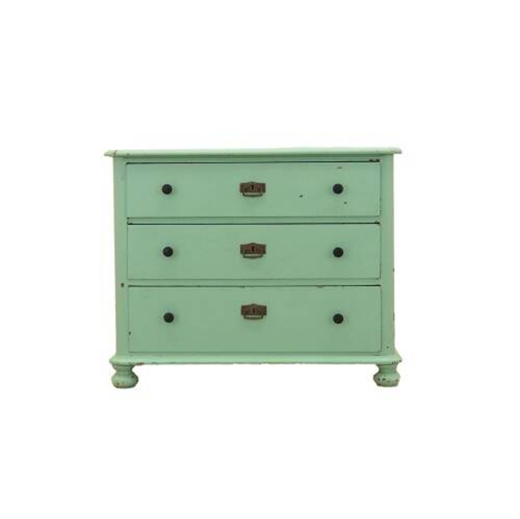 Commode en pin massif peinte en vert, trois tiroirs, Danemark années 1950.