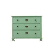 Commode en pin massif peinte en vert, trois tiroirs, Danemark années 1950.
