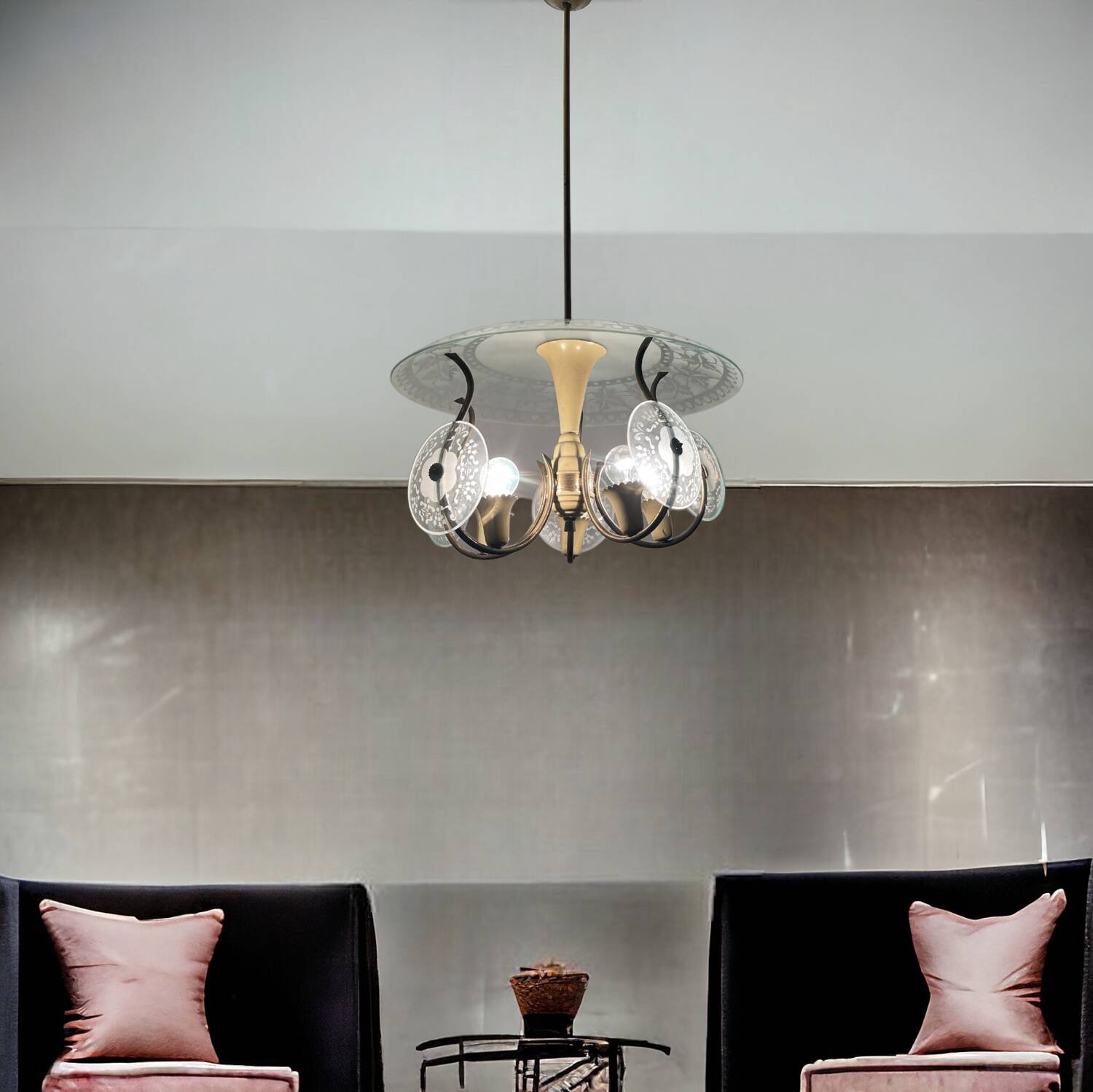 1950’s Etched Glass Light Pendant by Pietro Chiesa