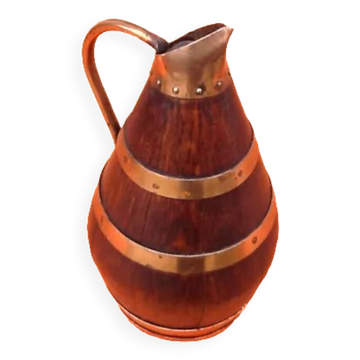 Années 1940 pichet " tonneau " à cidre en chêne cerclé de cuivre riveté