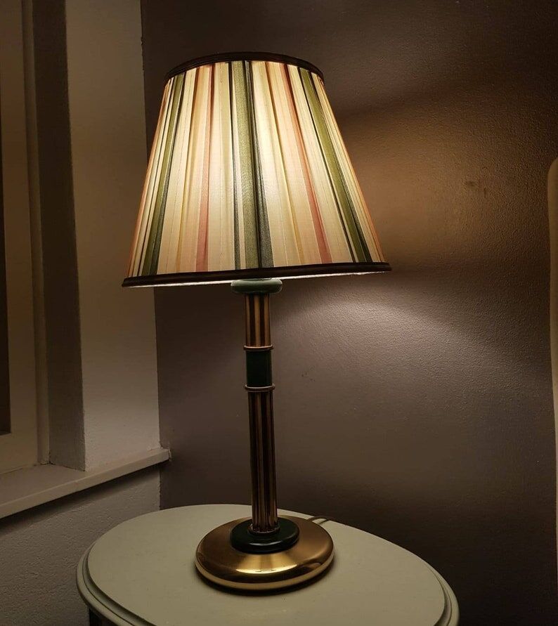 Brass lamp with pleated cap, 70s, Hollywood Regency