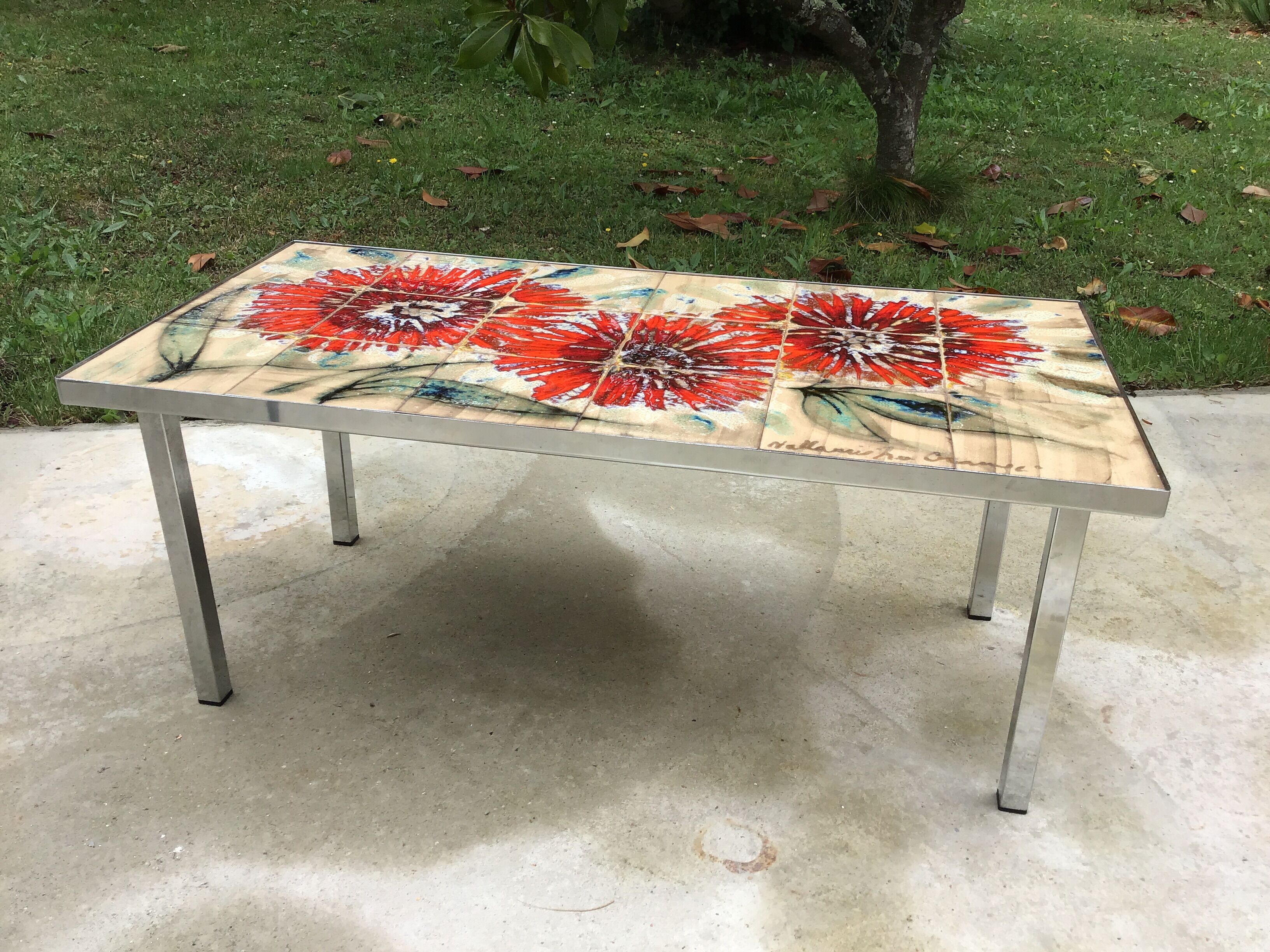 Coffee table "La grange" Vallauris vintage ceramic mosaic