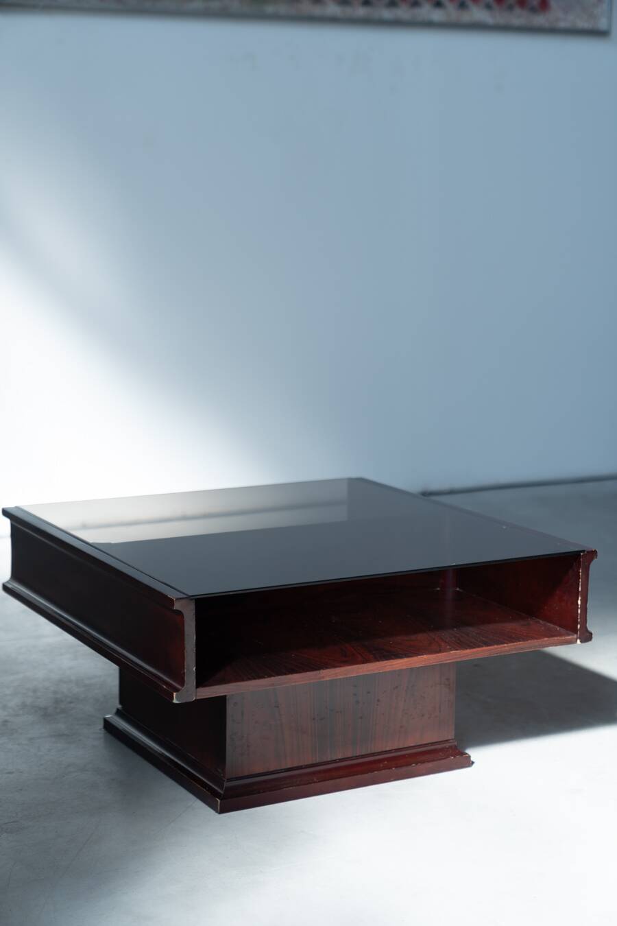 Vintage Mahogany Coffee Table with Glass Top – 1970s