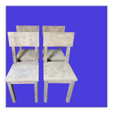 Suite of 4 brutalist chairs in solid oak 1950