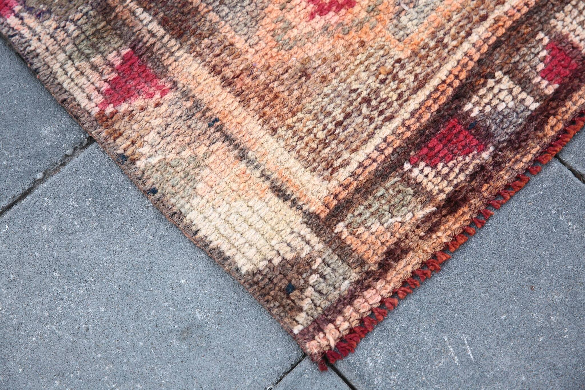 Tapis Couloir Tribal Vintage Rouge, Tapis Turc Géométrique, 75x313 Cm