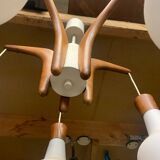 Teak and opaline Rispal chandelier, circa 1960.