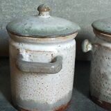 Duo of potter's pots covered in vintage glazed stoneware