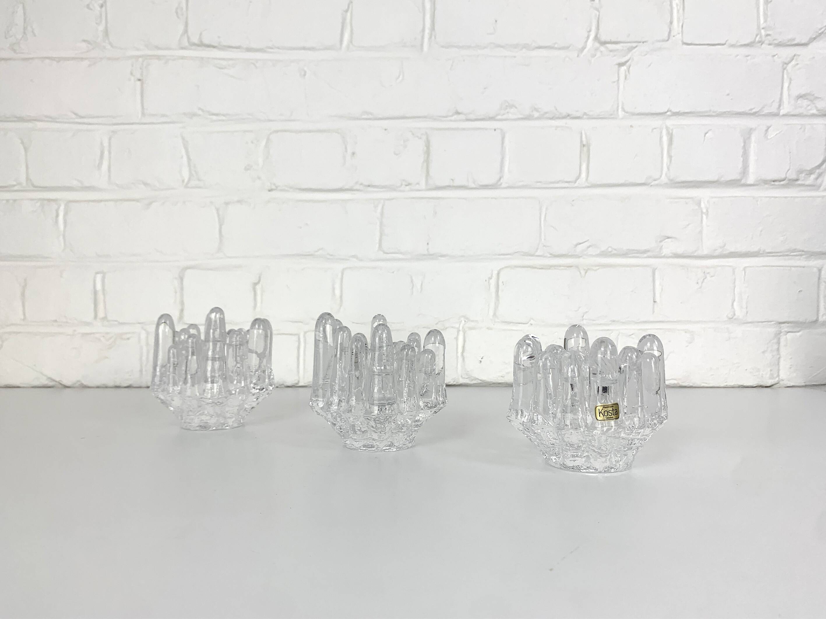Sunflower Glass Candle Holders, Göran Wärff for Kosta Boda, Sweden, 1970s, Set of 3