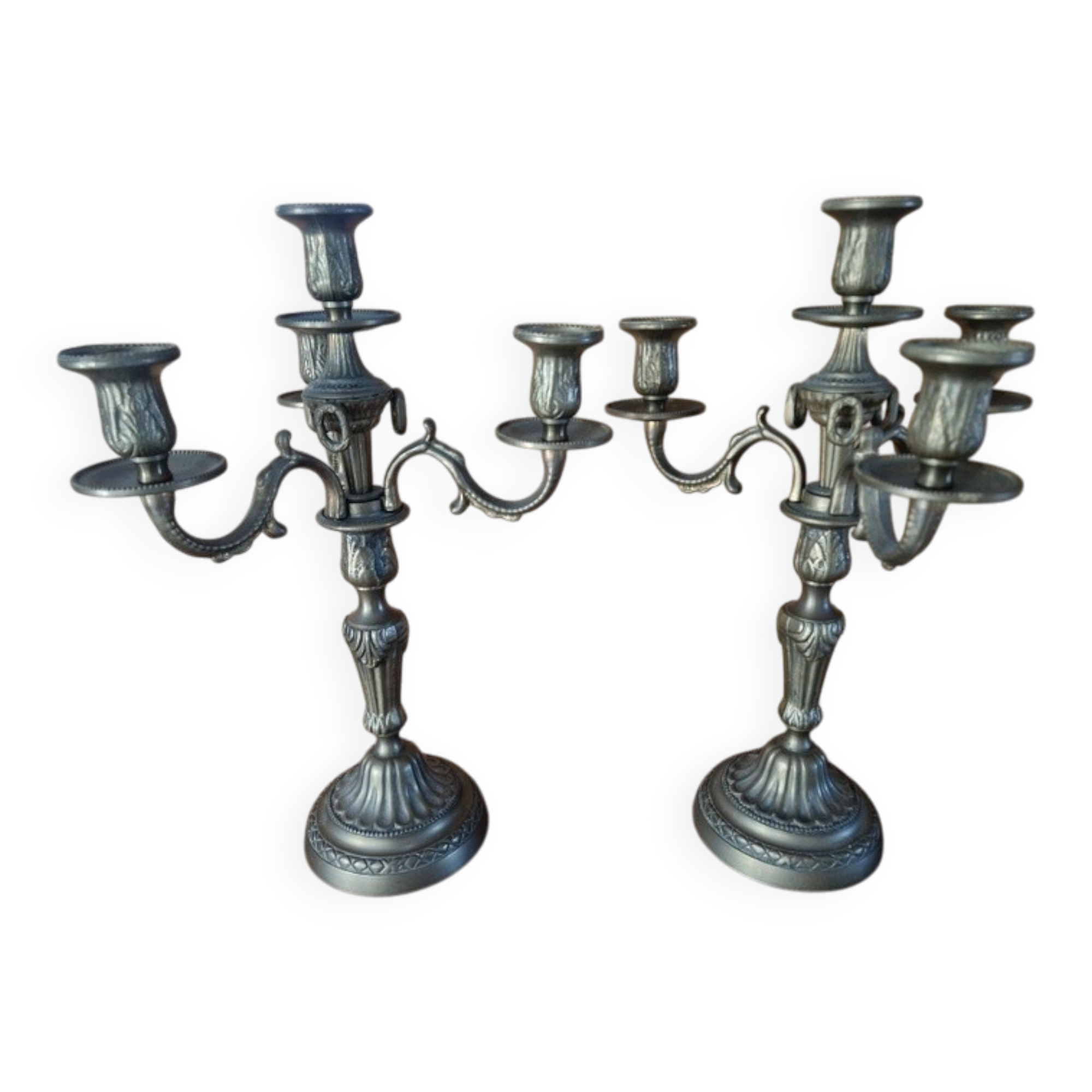 Pair of gilded bronze and brass candelabra with 4 light arms.