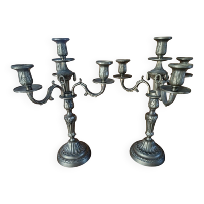 Paire de chandeliers en bronze doré et laiton à 4 bras de lumières