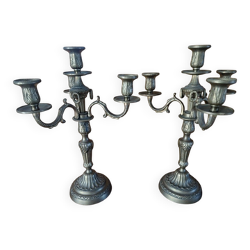 Paire de chandeliers en bronze doré et laiton à 4 bras de lumières