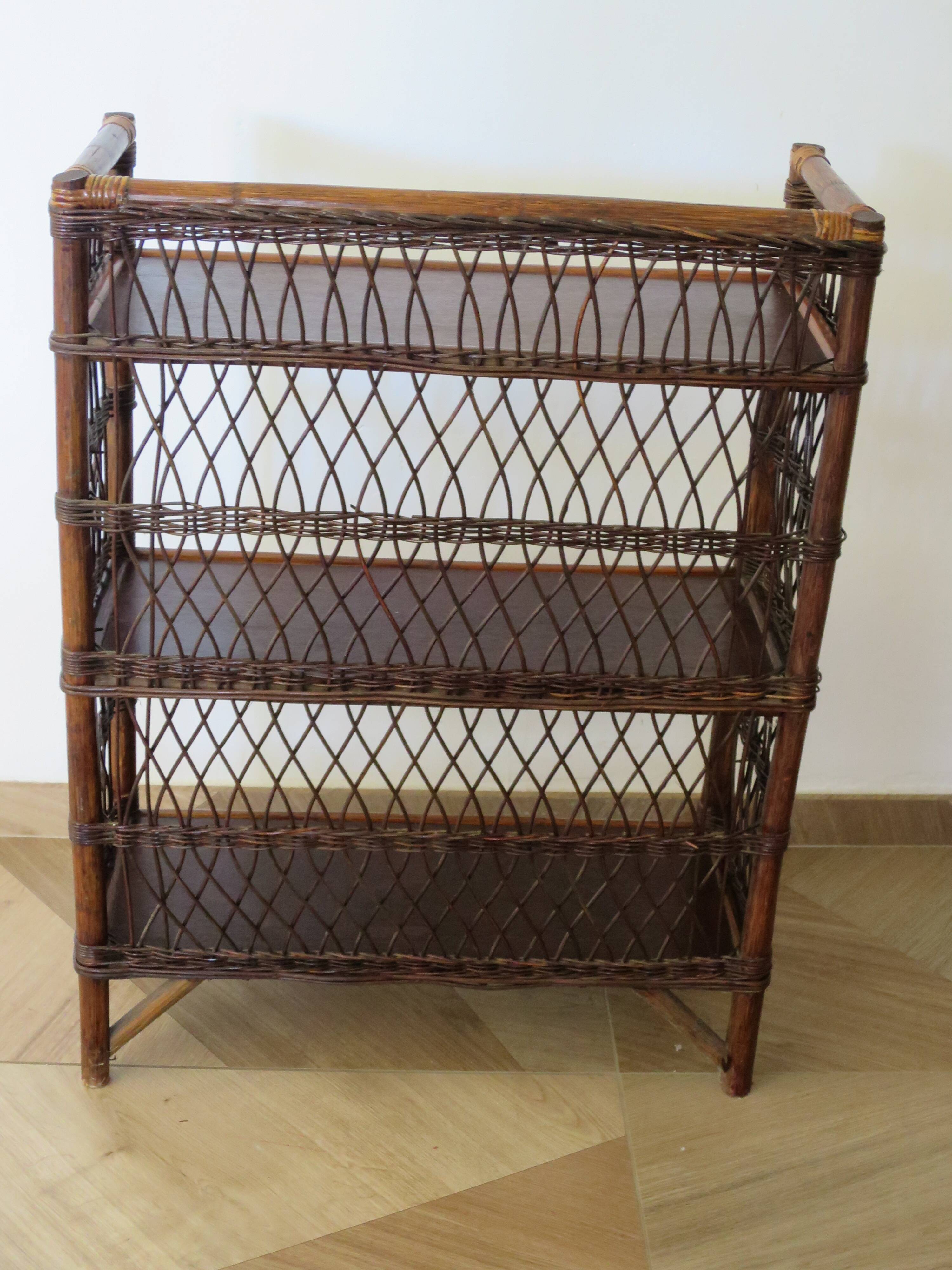 Bookcase - Bibus - 3 levels - woven rattan - bamboo - Vintage - 70s