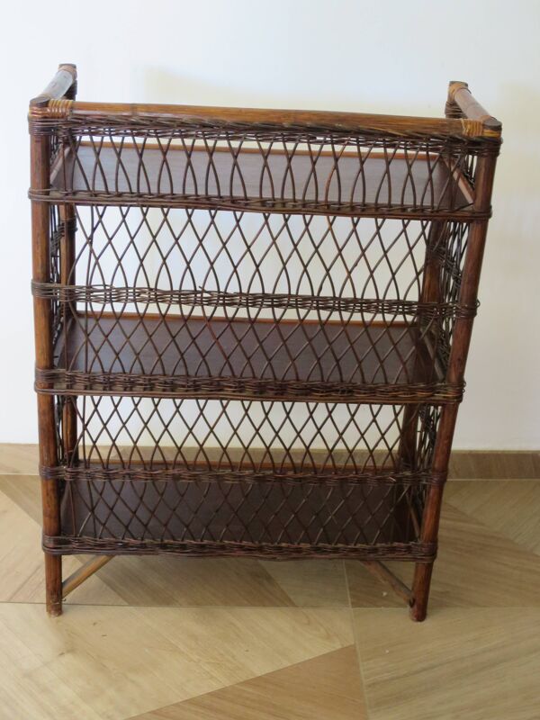 Bibliothèque - Bibus-3 niveaux-rotin tressé -bambou-Vintage-années 70