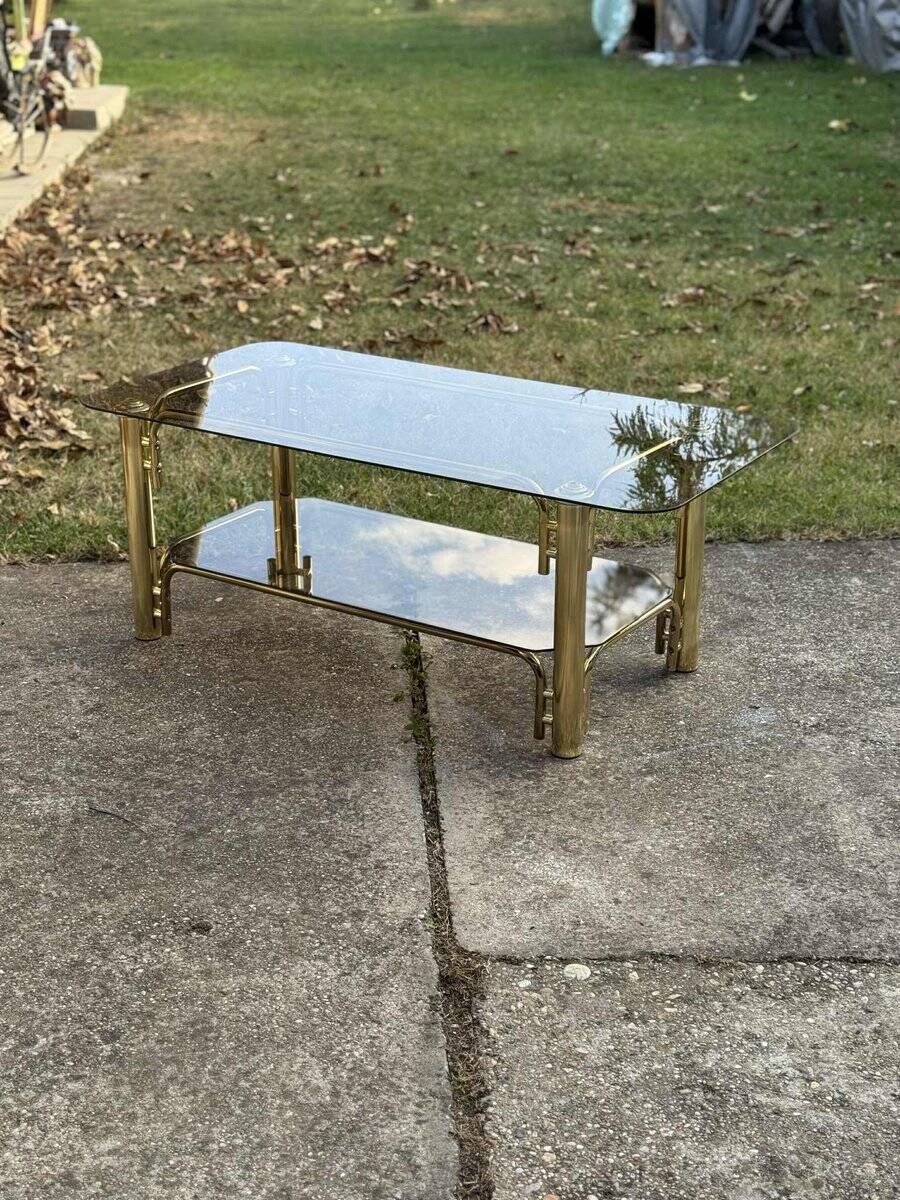 Vintage brass and glass coffee table, 1970s