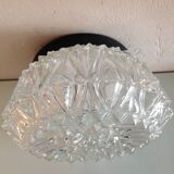 Structured glass round ceiling lamp / vintage 60s-70s