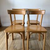 Set of 4 baumann bistro chairs in blond wood / honey stamped 40-50 years
