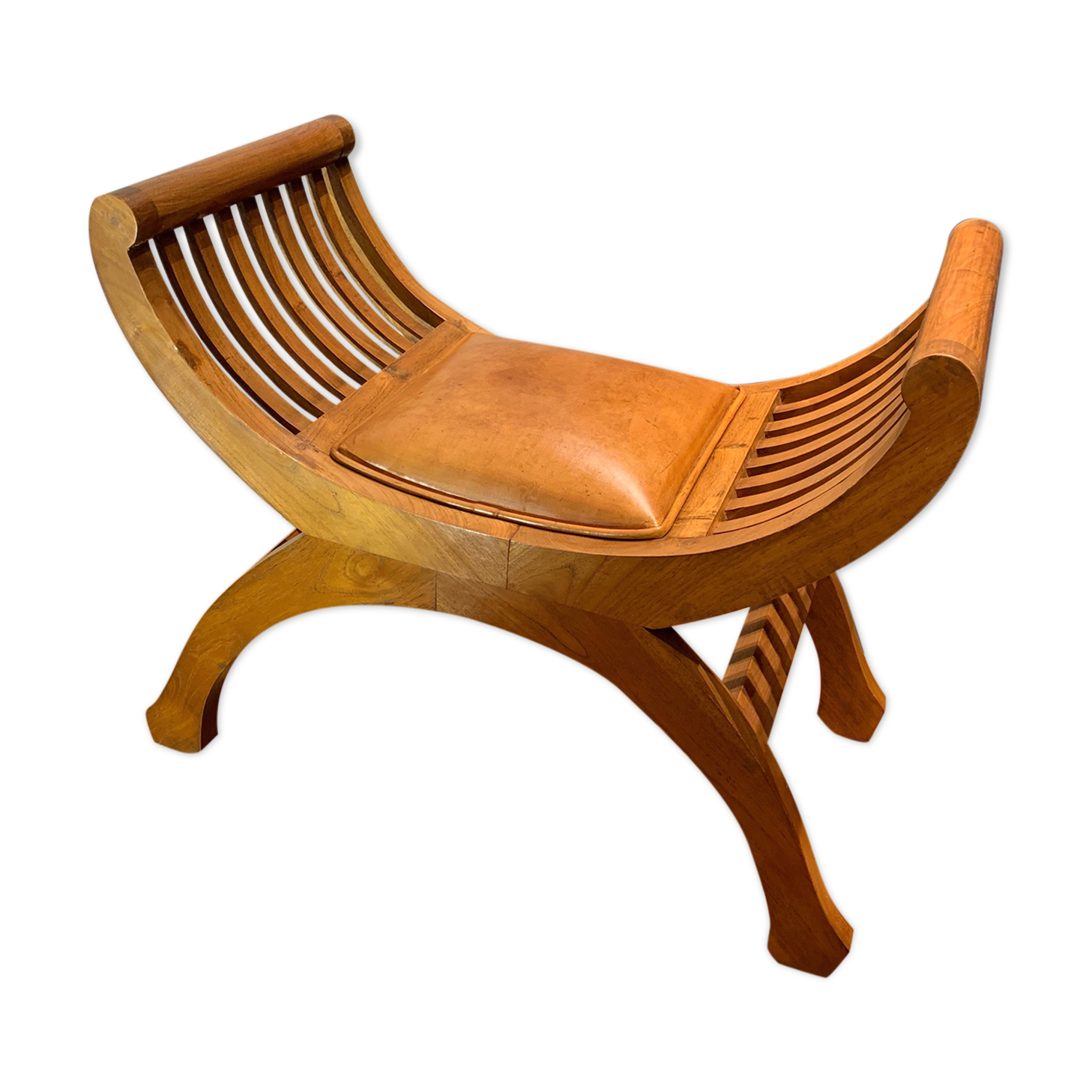 50s leather and teak stool