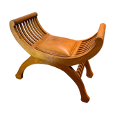 Tabouret curule en teck et cuir, années 50