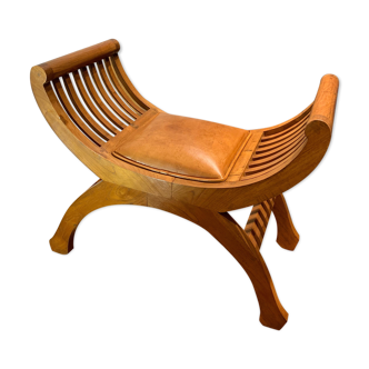 50s leather and teak stool