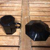 Series of 6 cups & saucers esso collection noire france vintage #a538