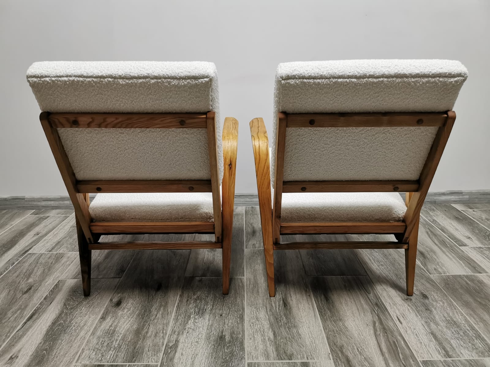 Mid-century wool boucle armchairs