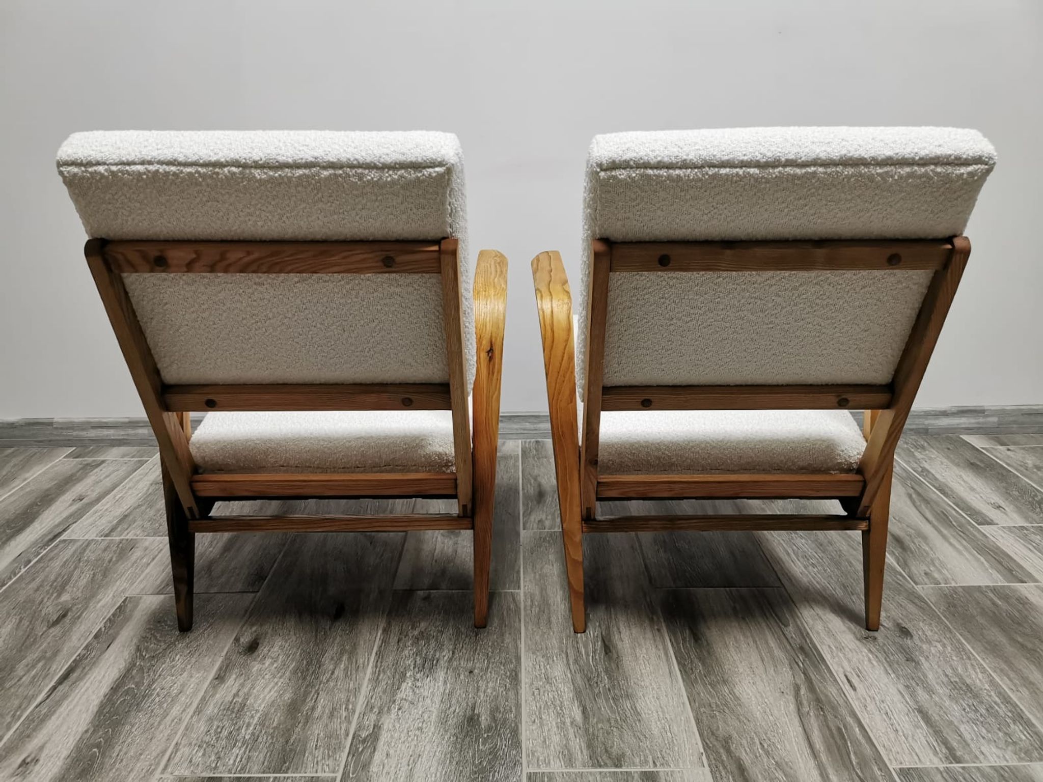 Mid-century wool boucle armchairs