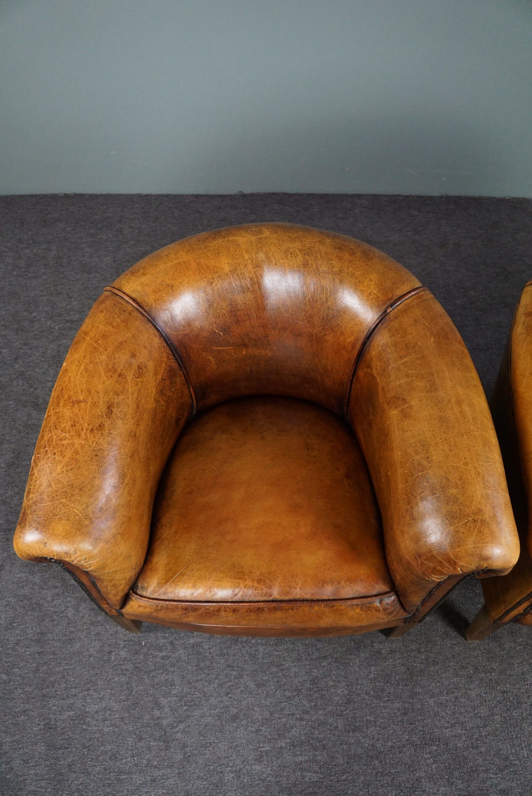 Set de 2 fauteuils club compacts en cuir de mouton