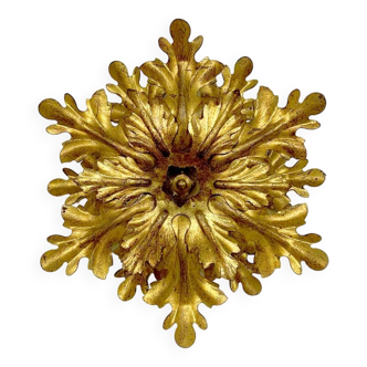 Midcentury Italian gilt floral leaves ceiling wall lamp scones Hollywood Regency