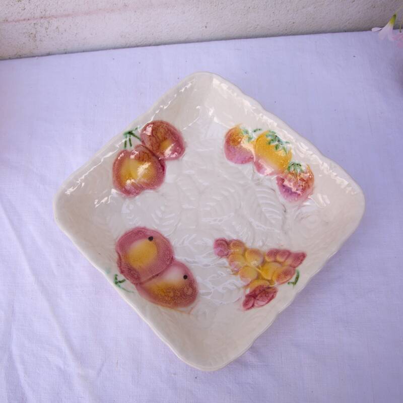 Sarreguemines barbotine square salad bowl fruit decoration