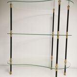 Présentoir vintage 1950 /  1960, table rognon d appoint , étagères en verre