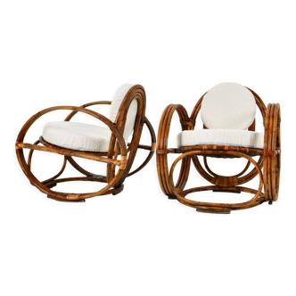 Paire de fauteuils italiens en rotin, années 1960