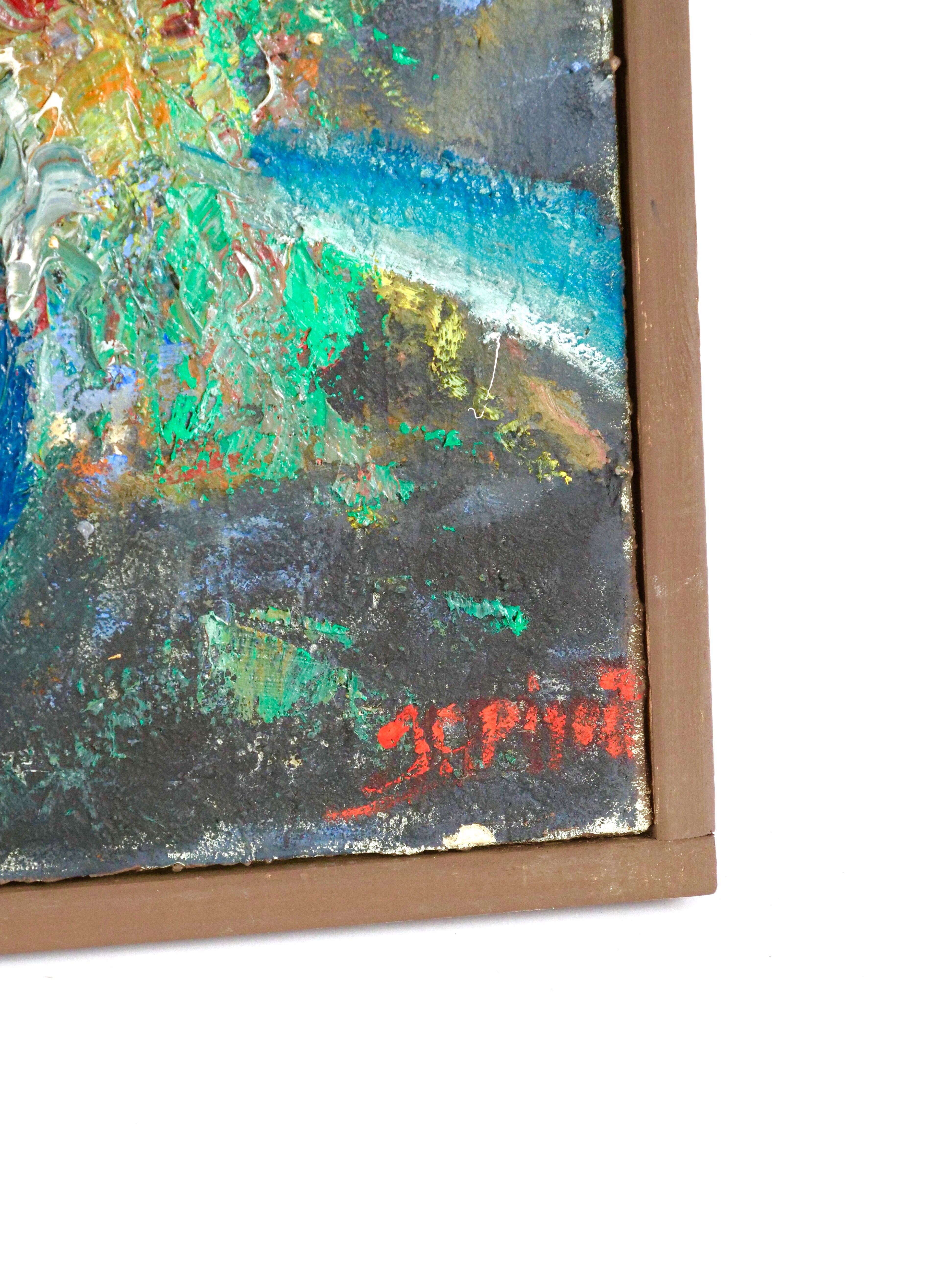 Expressionist painting bouquet floral oil on canvas JC Piquet