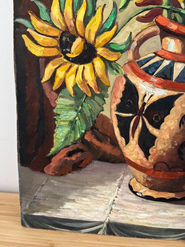 Les tournesols, technique au couteau sur panneau