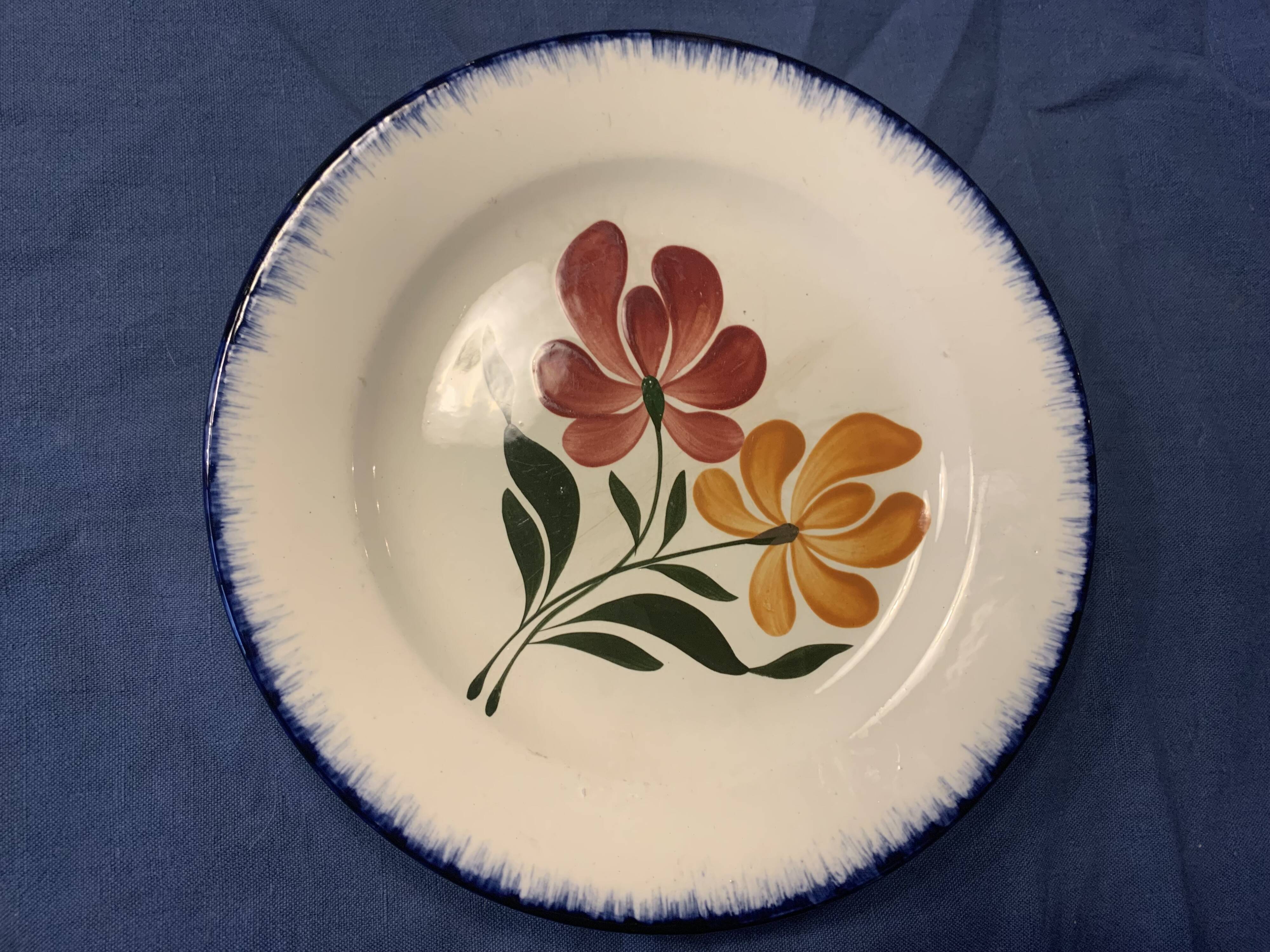 Compotier E. Charbonnier, Salins, Terre de Fer, country model, made in France, flower motif