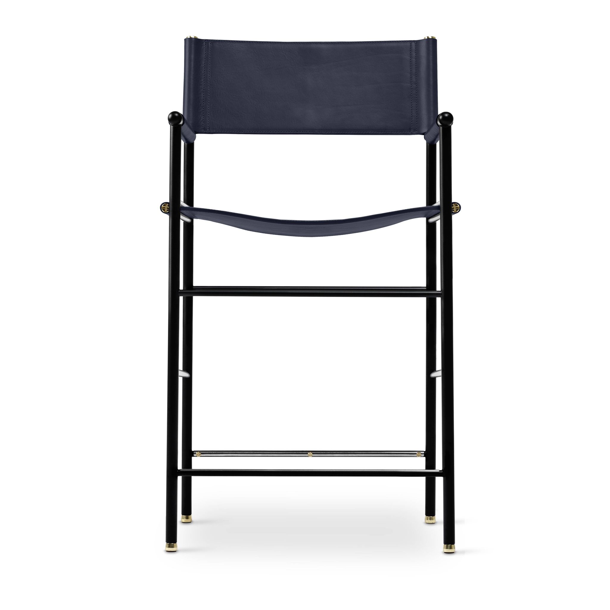 Paire de tabourets de bar avec dossier bleu marine et structure en métal