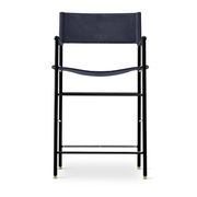 Paire de tabourets de bar avec dossier bleu marine et structure en métal