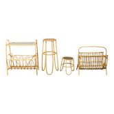 Mid-century European rattan accessories set with tables and magazine racks, 1960s
