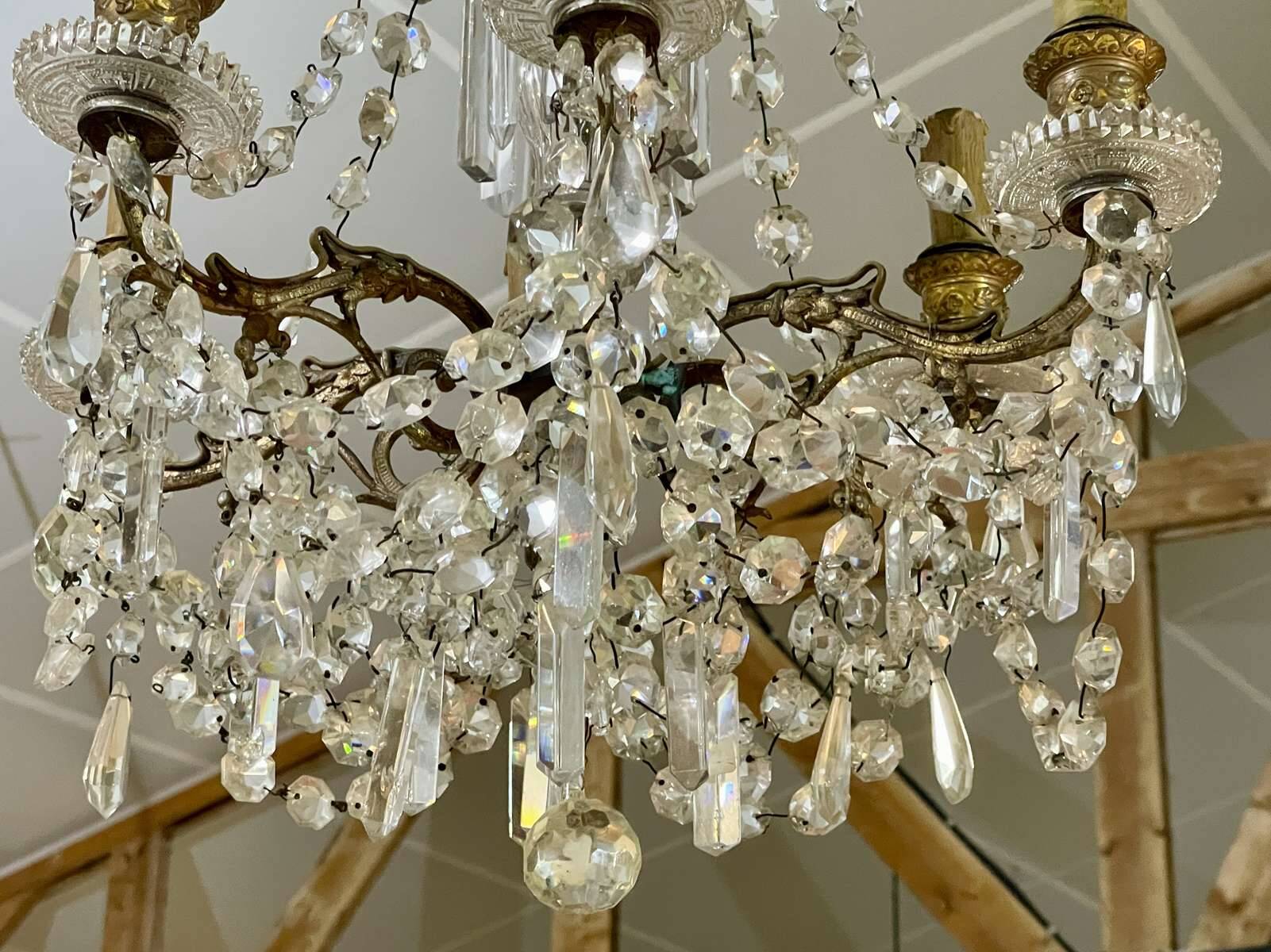 6-light crystal and bronze chandelier - 19th century