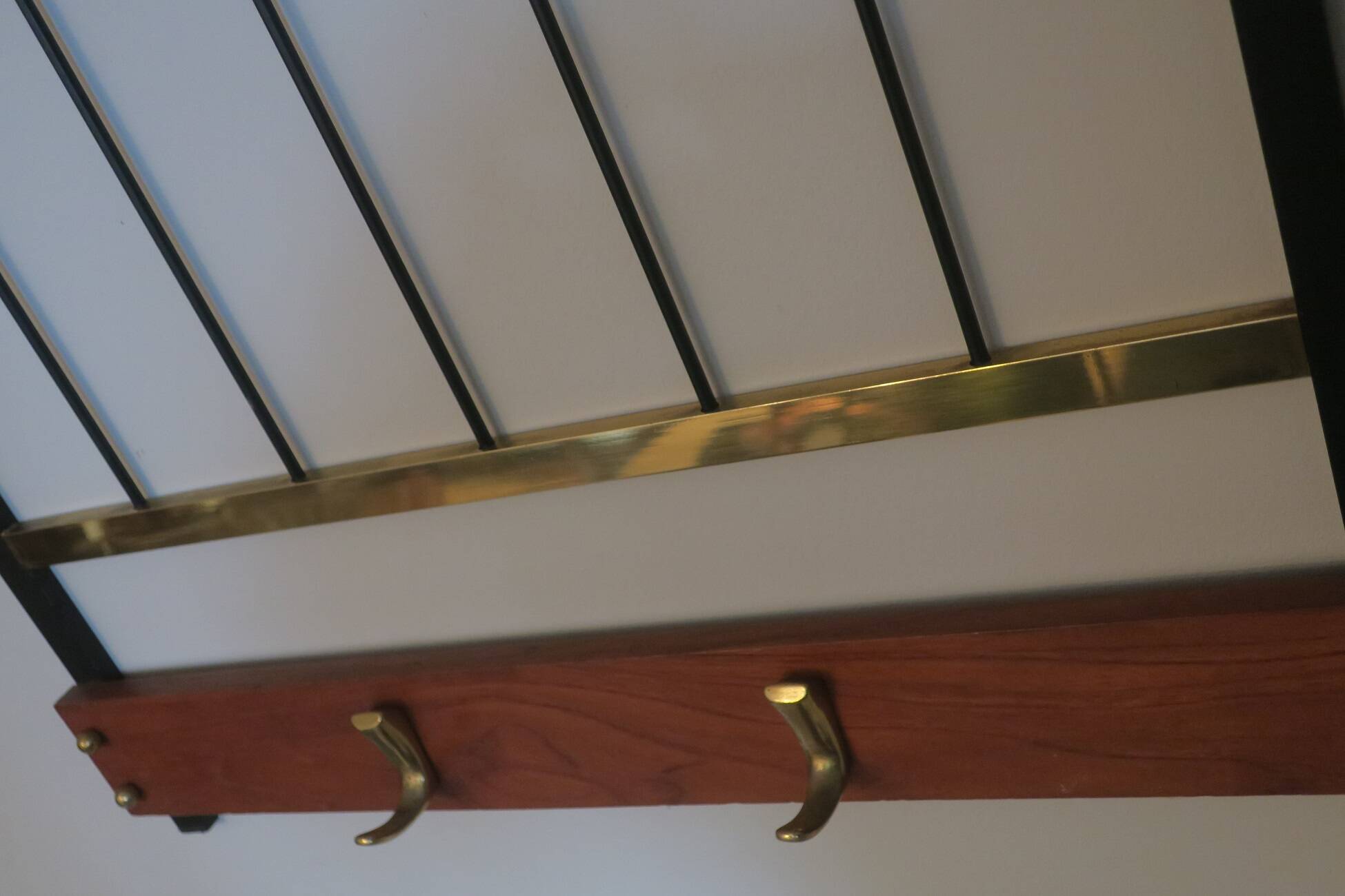 Mid-century brass and teak wall coat rack, 1960s