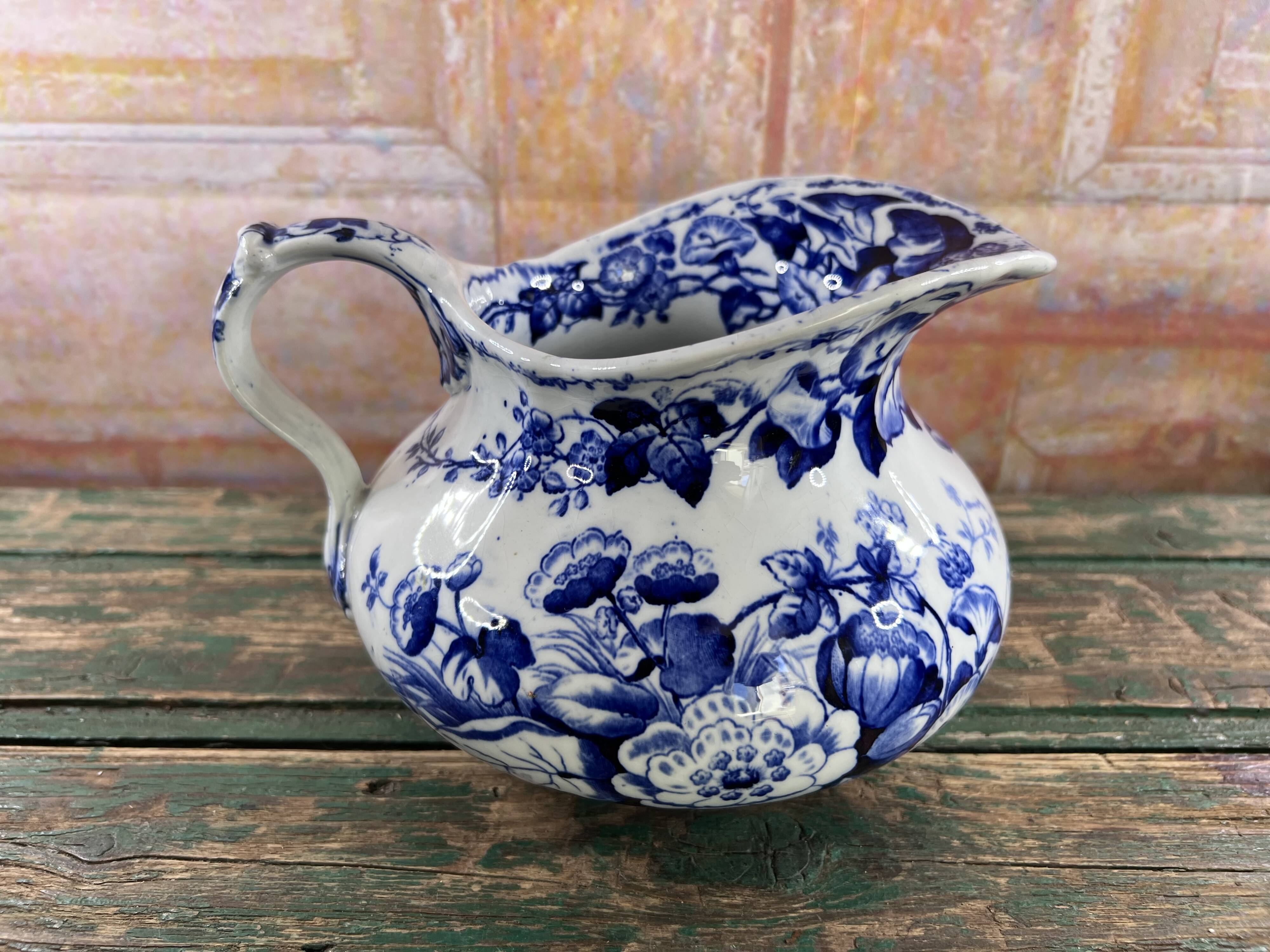 Antique jug and basin set Creil & Montereau Liseron model – earthenware