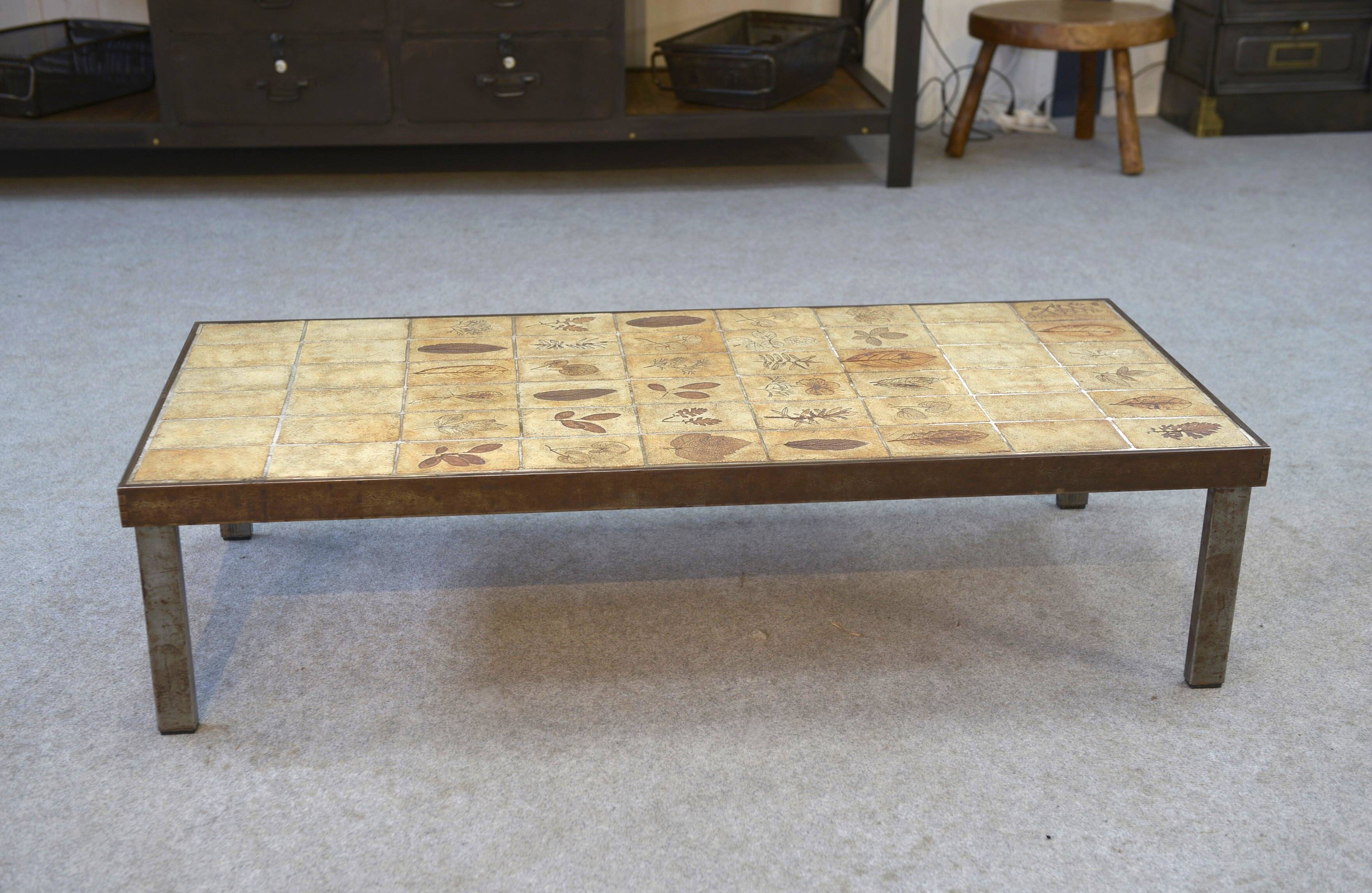 Coffee table by Roger Capron, Herbier model, ceramic and steel, 1950