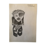 Drawing African Sculpture Manbila Cameroon