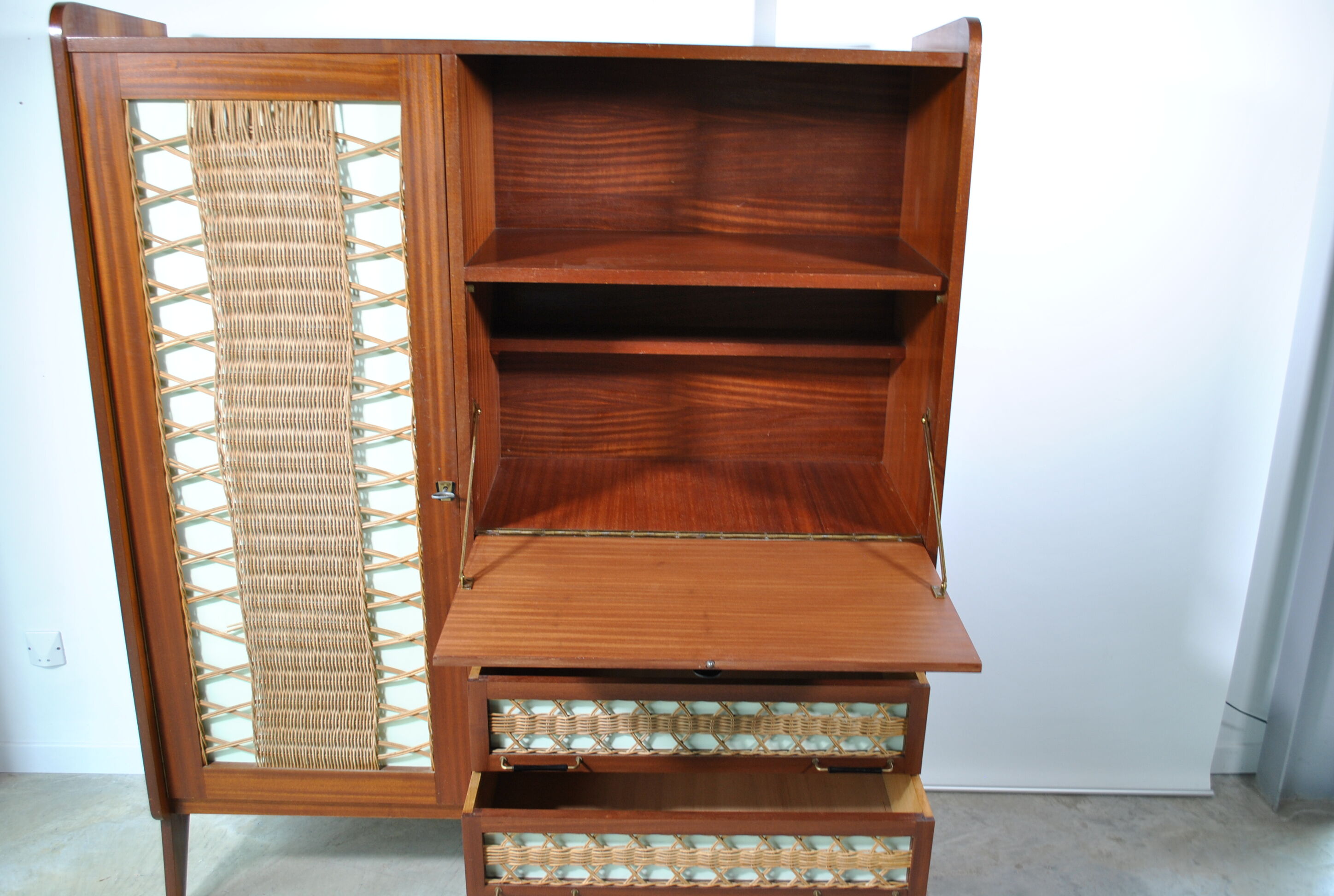 Rattan secretary cabinet 1960