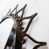 Wall mirror sun in wrought iron with heart pattern - 1960s