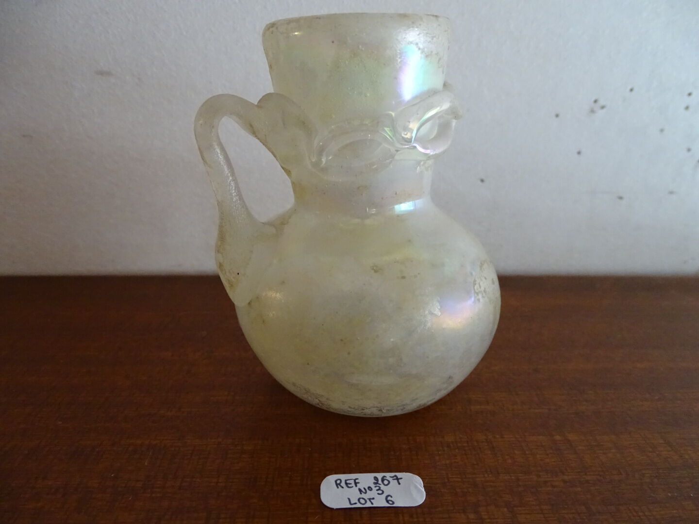 Vase with miniature handle Scavo Seguso Vetri d'Arte iridescent glass Murano 1950